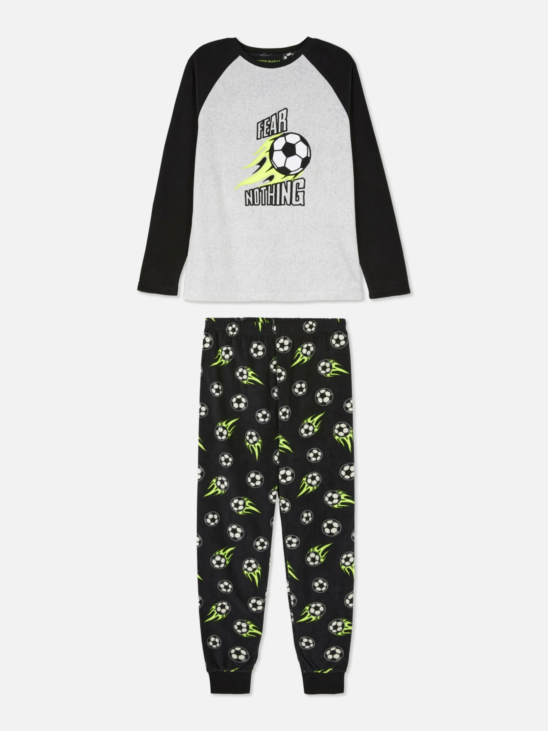 Schlafanzüge Und Nachtwäsche|Primark Fleece-Schlafanzug Mit Fußball-Print Grau meliert