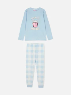 Schlafanzüge Und Nachtwäsche|Primark Fleece-Schlafanzug Mit Popcorn-Motiv Blau