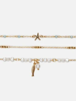 Schmuck|Primark Fußkettchen Mit Meeresmotiv, 3er-Pack Weiß