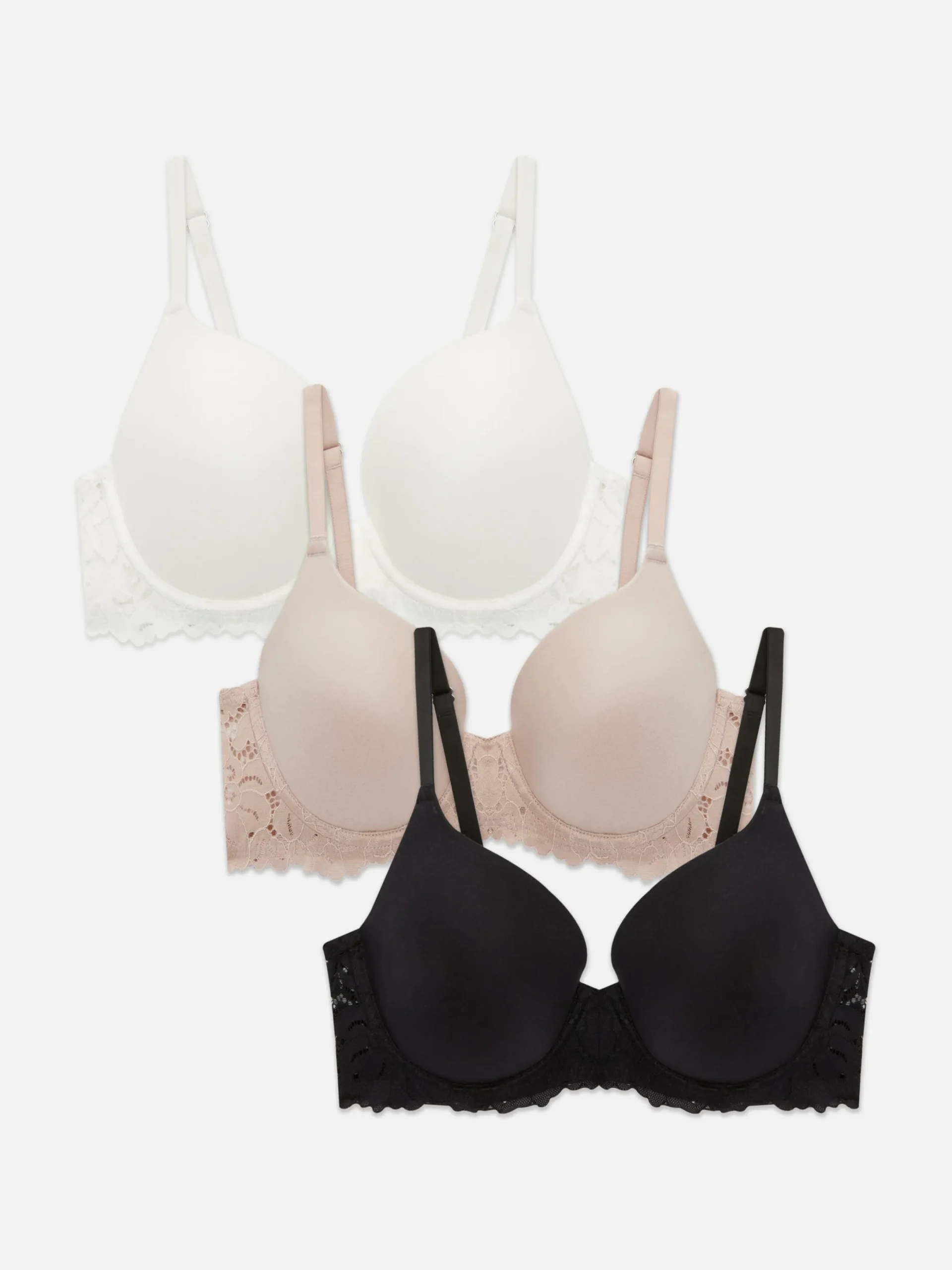 Bhs|Primark Gebürstete T-Shirt-BHs, 3er-Pack Schwarz