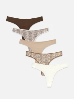 Slips|Primark Gemusterte Tangas, 5er-Pack Braun