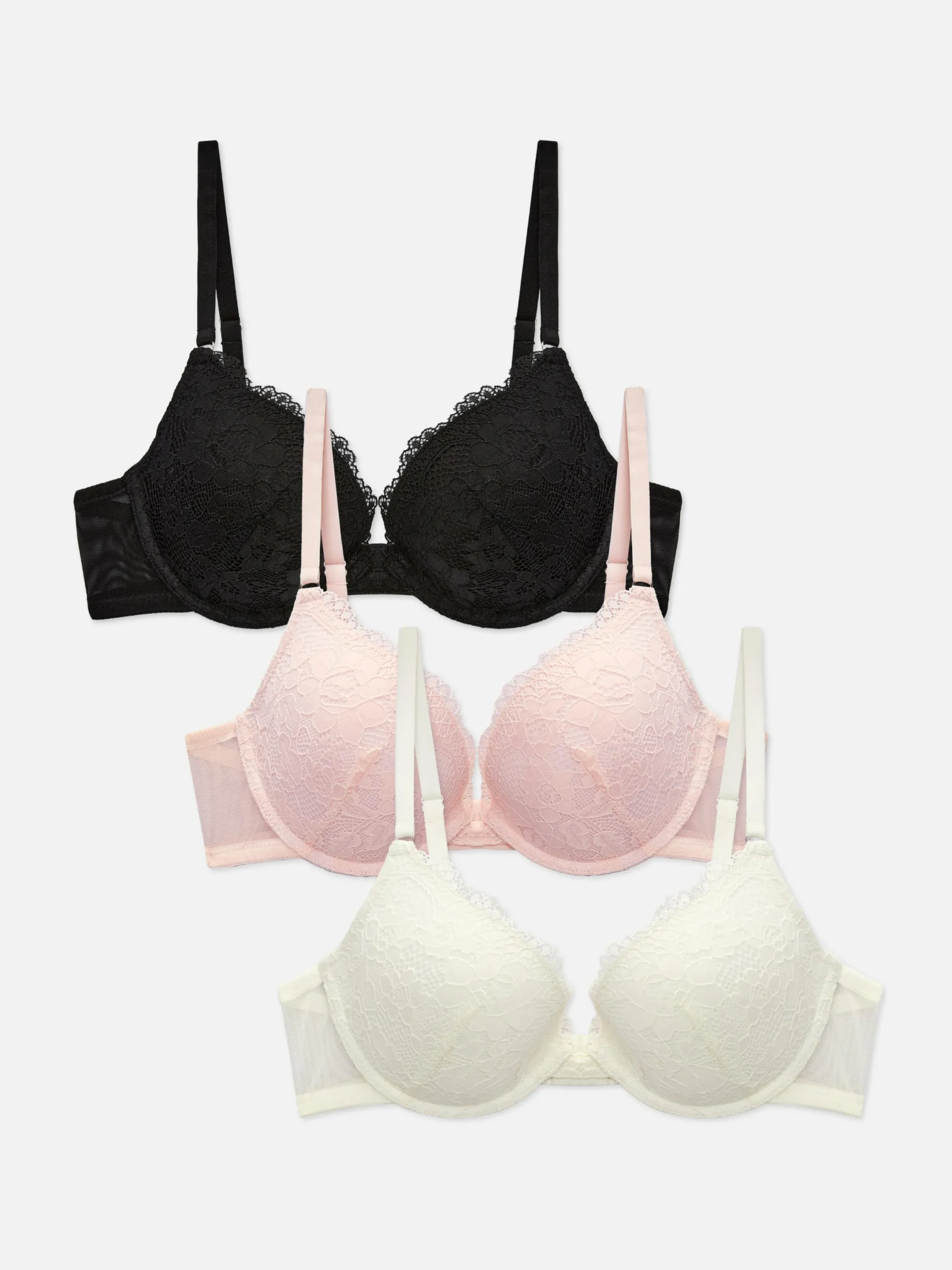 Bhs|Primark Gepolsterte Push-up-BHs Aus Spitze, 3er-Pack Schwarz