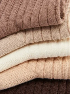 Socken|Primark Gerippte Crew-Socken, 5er-Pack Hellbraun