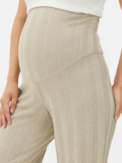 Hosen Und Leggings|Primark Gerippte Umstandshose Mit Weitem Bein Beige
