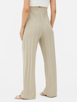Hosen Und Leggings|Primark Gerippte Umstandshose Mit Weitem Bein Beige