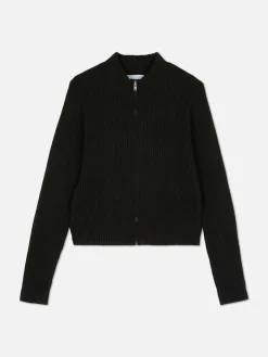 Pullover Und Cardigans|Primark Gerippter Cardigan Mit Reißverschluss Schwarz