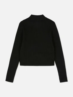 Pullover Und Cardigans|Primark Gerippter Cardigan Mit Reißverschluss Schwarz