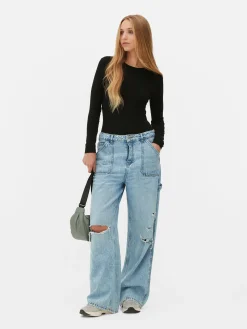 Tops Und T-Shirts|Primark Gerippter Langarm-Body Schwarz