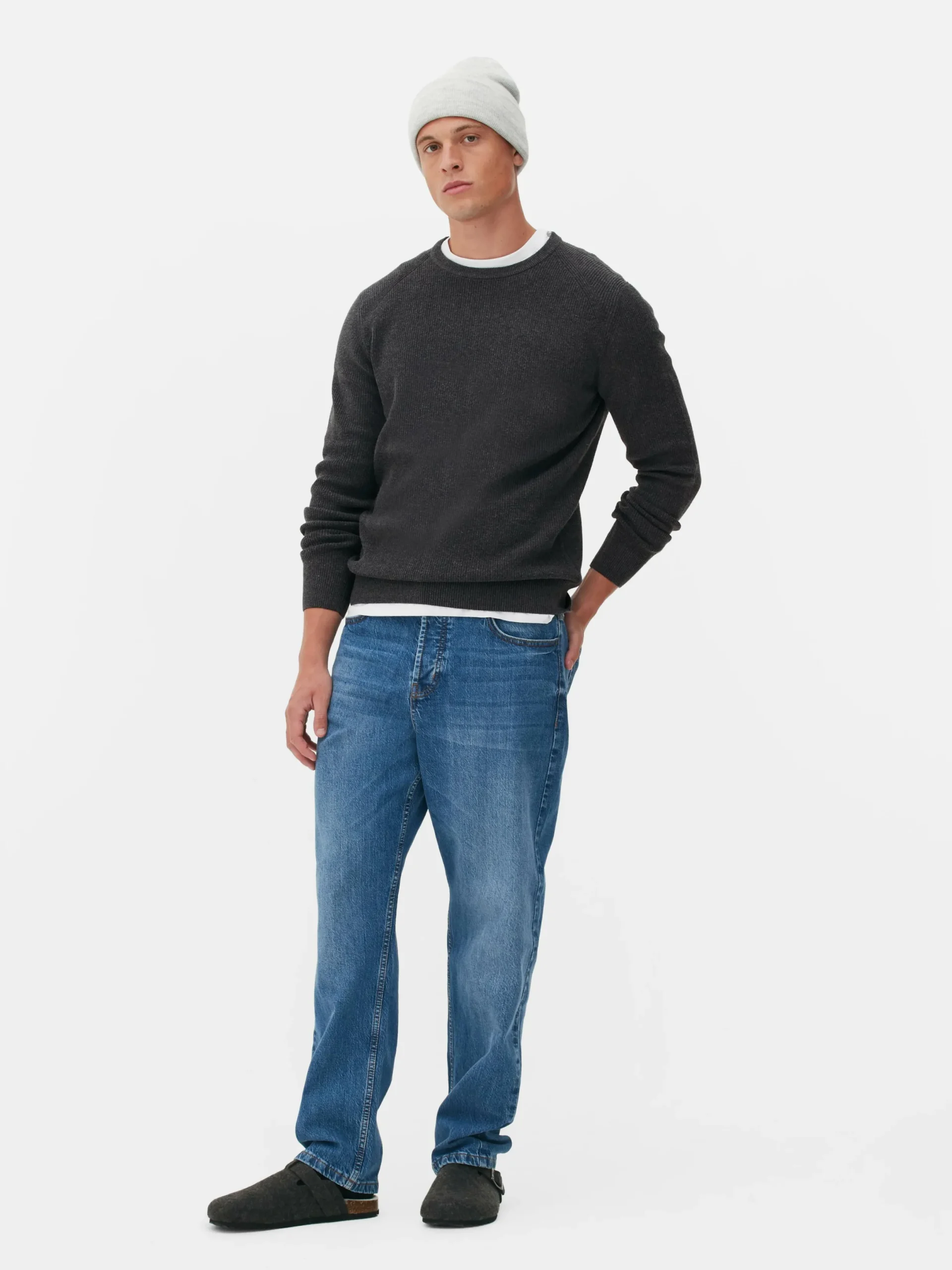 Pullover Und Cardigans|Primark Gerippter Pullover Mit Rundhalsausschnitt Anthrazitfarben