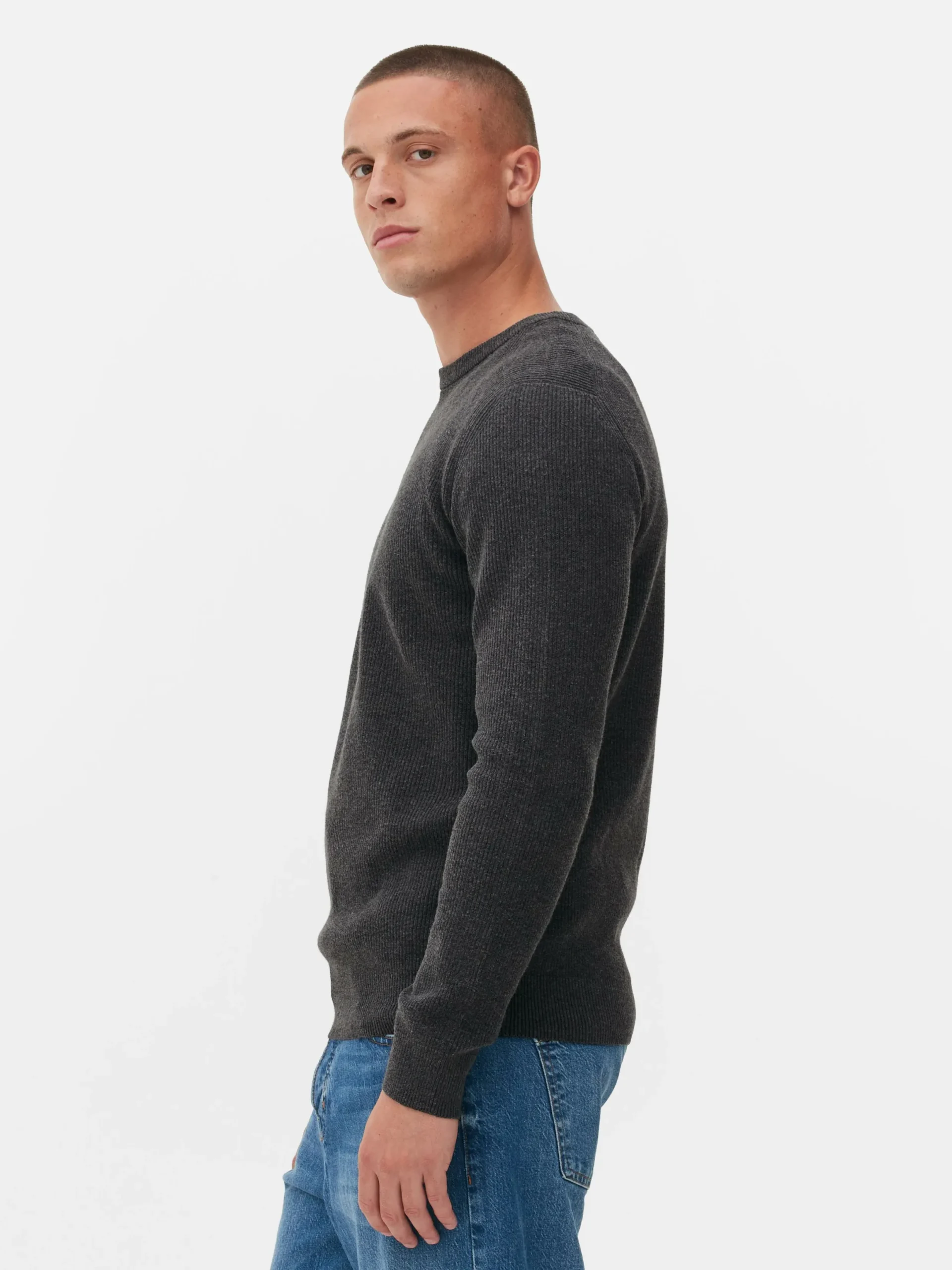 Pullover Und Cardigans|Primark Gerippter Pullover Mit Rundhalsausschnitt Anthrazitfarben