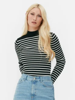 Pullover Und Cardigans|Primark Geripptes, Hochgeschlossenes Top Schwarz/Weiß