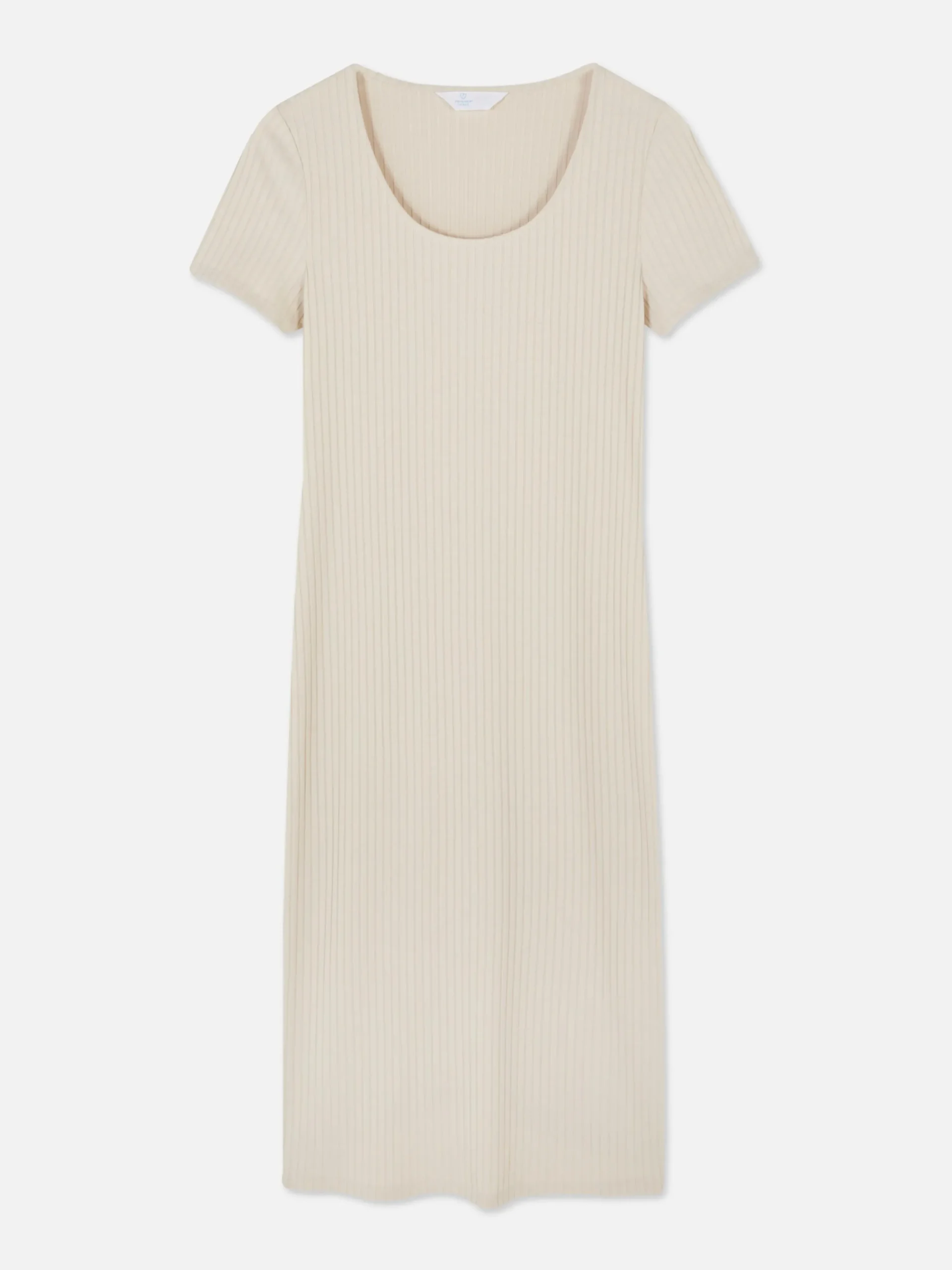 Kleider|Primark Geripptes, Kurzärmeliges Midikleid Ecrufarben