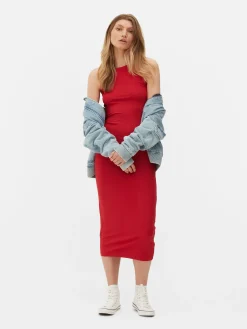 Kleider|Primark Geripptes Midikleid Mit Racerback Rot