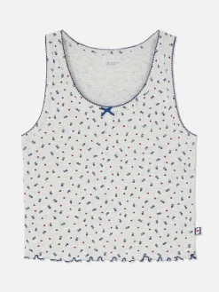 Schlafanzugoberteile|Primark Geripptes Schlafanzug-Tanktop Mit Blümchenmuster Grau