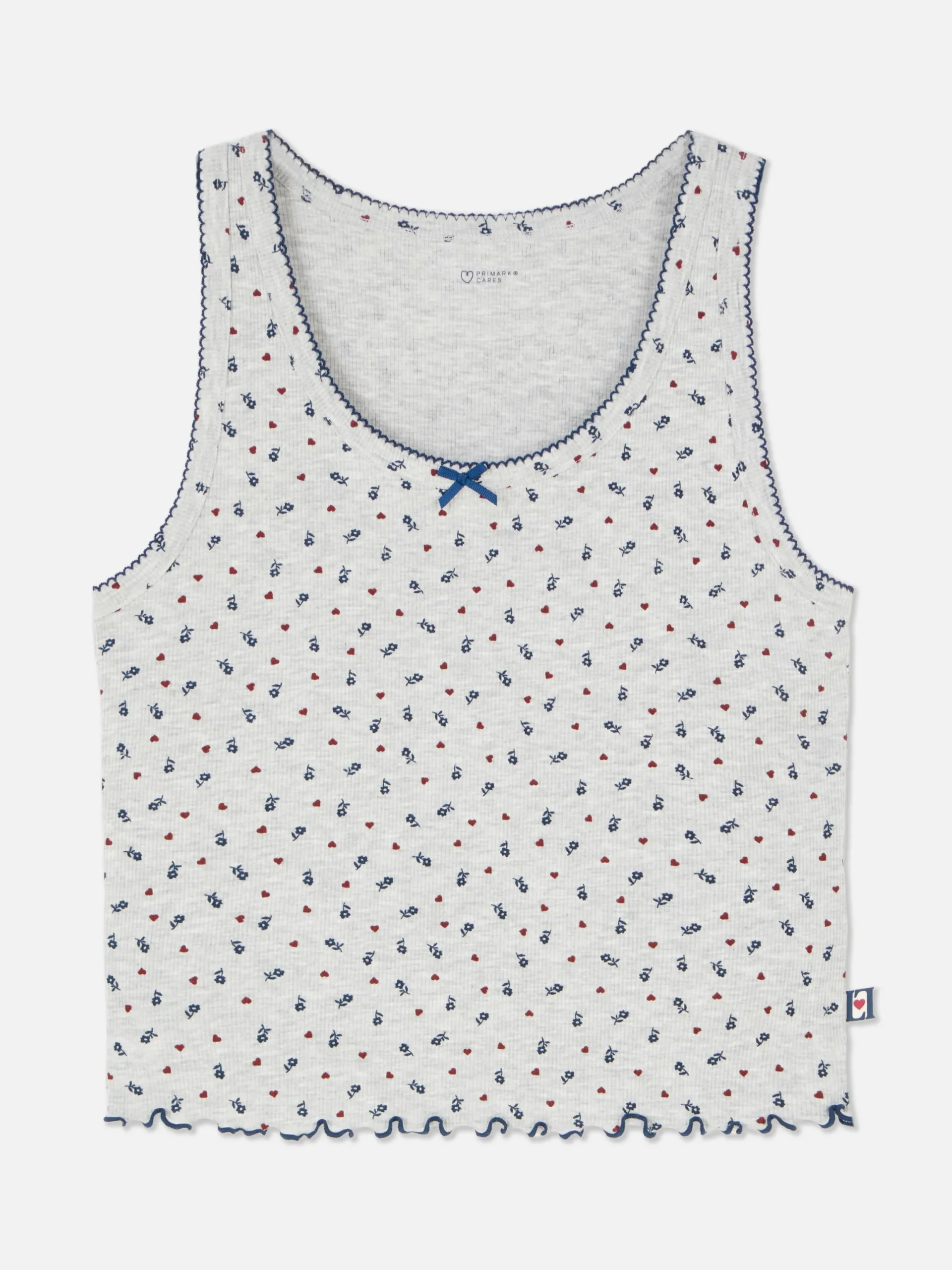 Schlafanzugoberteile|Primark Geripptes Schlafanzug-Tanktop Mit Blümchenmuster Grau