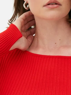 Pullover Und Cardigans|Primark Geripptes Top Mit U-Boot-Ausschnitt Rot
