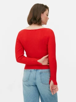Pullover Und Cardigans|Primark Geripptes Top Mit U-Boot-Ausschnitt Rot