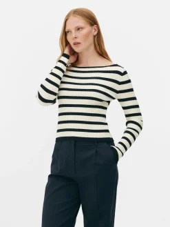 Pullover Und Cardigans|Primark Geripptes Top Mit U-Boot-Ausschnitt Marineblau
