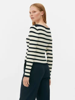 Pullover Und Cardigans|Primark Geripptes Top Mit U-Boot-Ausschnitt Marineblau