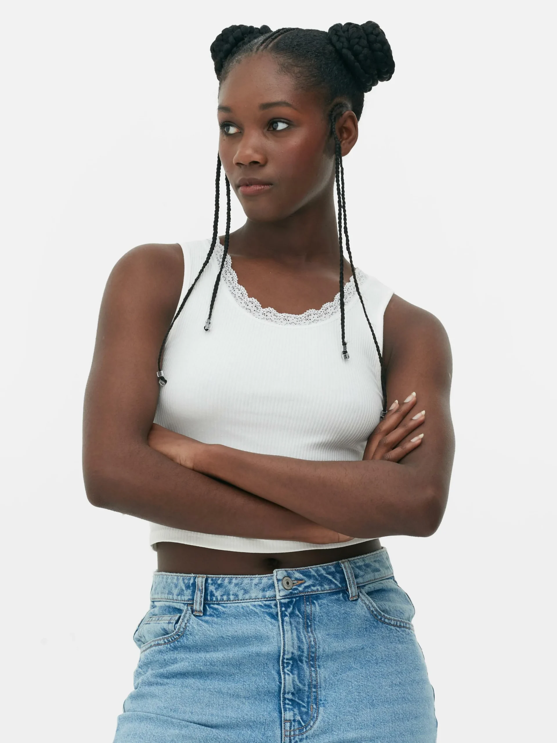 Tops Und T-Shirts|Primark Geripptes Trägertop Mit Spitzenbesatz Elfenbeinfarben