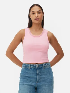 Tops Und T-Shirts|Primark Geripptes Trägertop Mit Spitzenbesatz Rosa