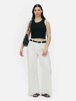 Tops Und T-Shirts|Primark Geripptes Trägertop Mit Spitzenbesatz Schwarz