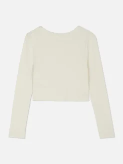 Tops Und T-Shirts|Primark Geripptes T-Shirt Mit Knopfleiste Elfenbeinfarben