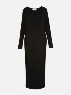 Kleider|Primark Geripptes Umstands-Midikleid Schwarz