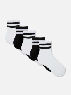 Socken|Primark Gestreifte Socken In Viertellänge, 5er-Pack Schwarz/Weiß