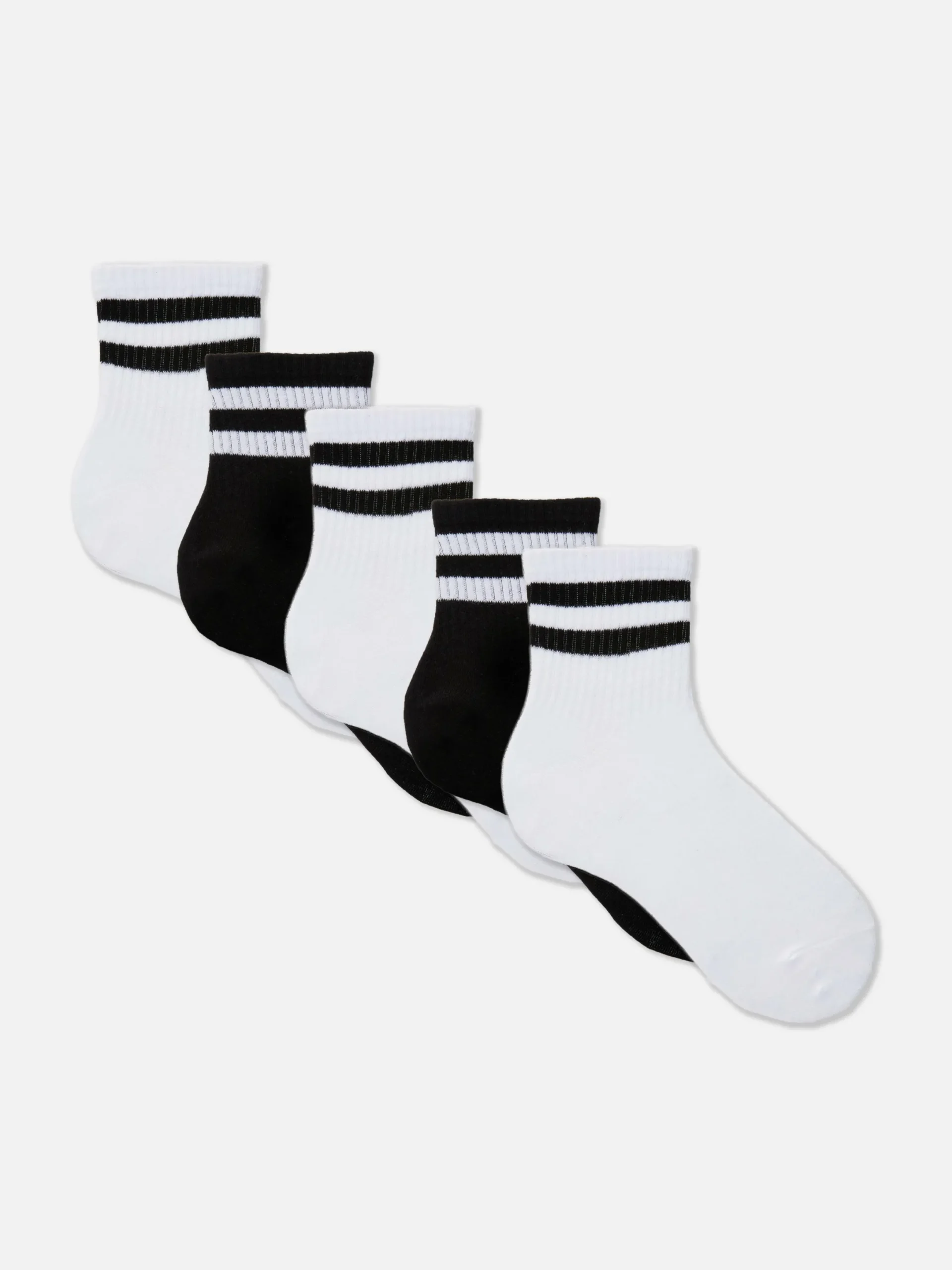 Socken|Primark Gestreifte Socken In Viertellänge, 5er-Pack Schwarz/Weiß