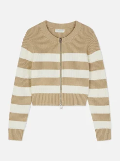 Pullover Und Cardigans|Primark Gestreifter Cardigan Mit Reißverschluss Naturfarben