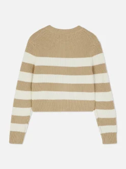Pullover Und Cardigans|Primark Gestreifter Cardigan Mit Reißverschluss Naturfarben