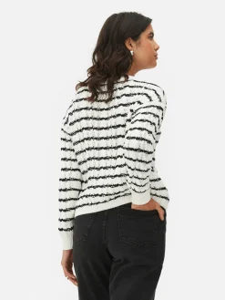 Pullover Und Cardigans|Primark Gestreifter Cardigan Mit Zopfmuster Weiß/Schwarz
