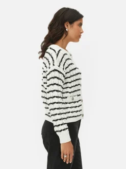Pullover Und Cardigans|Primark Gestreifter Cardigan Mit Zopfmuster Weiß/Schwarz