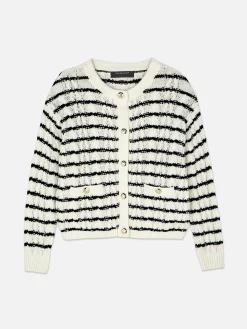 Pullover Und Cardigans|Primark Gestreifter Cardigan Mit Zopfmuster Weiß/Schwarz