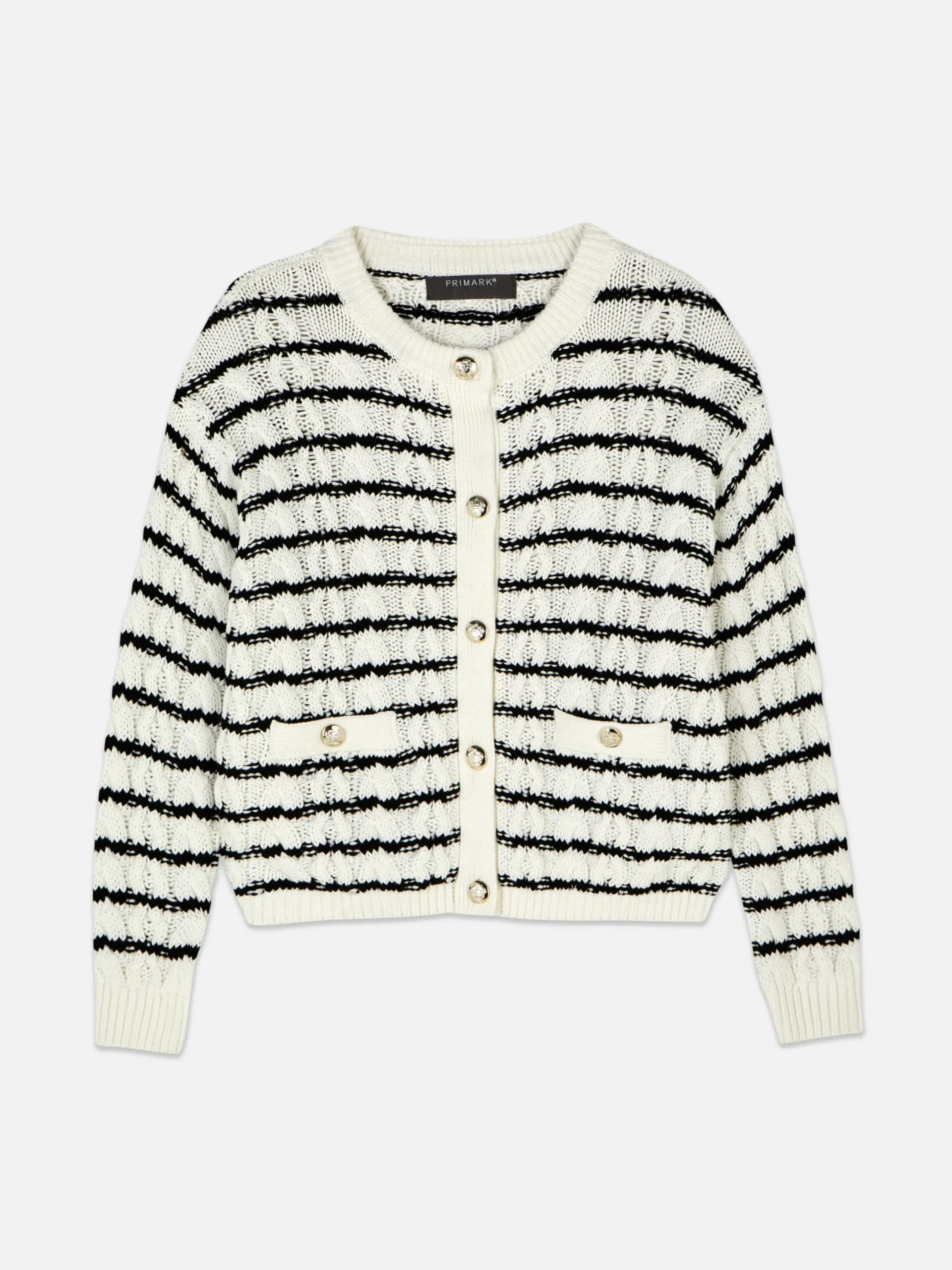 Pullover Und Cardigans|Primark Gestreifter Cardigan Mit Zopfmuster Weiß/Schwarz