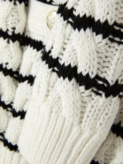 Pullover Und Cardigans|Primark Gestreifter Cardigan Mit Zopfmuster Weiß/Schwarz