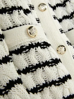 Pullover Und Cardigans|Primark Gestreifter Cardigan Mit Zopfmuster Weiß/Schwarz