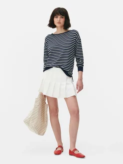 Pullover Und Cardigans|Primark Gestreifter Feinstrickpullover Mit U-Boot-Ausschnitt Marineblau