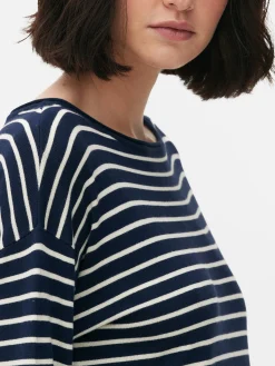 Pullover Und Cardigans|Primark Gestreifter Feinstrickpullover Mit U-Boot-Ausschnitt Marineblau