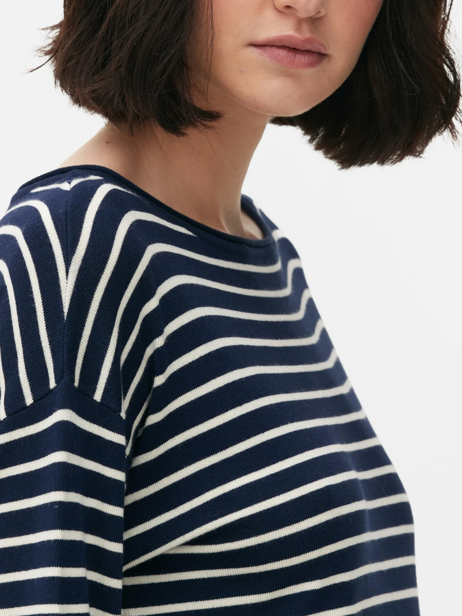 Pullover Und Cardigans|Primark Gestreifter Feinstrickpullover Mit U-Boot-Ausschnitt Marineblau