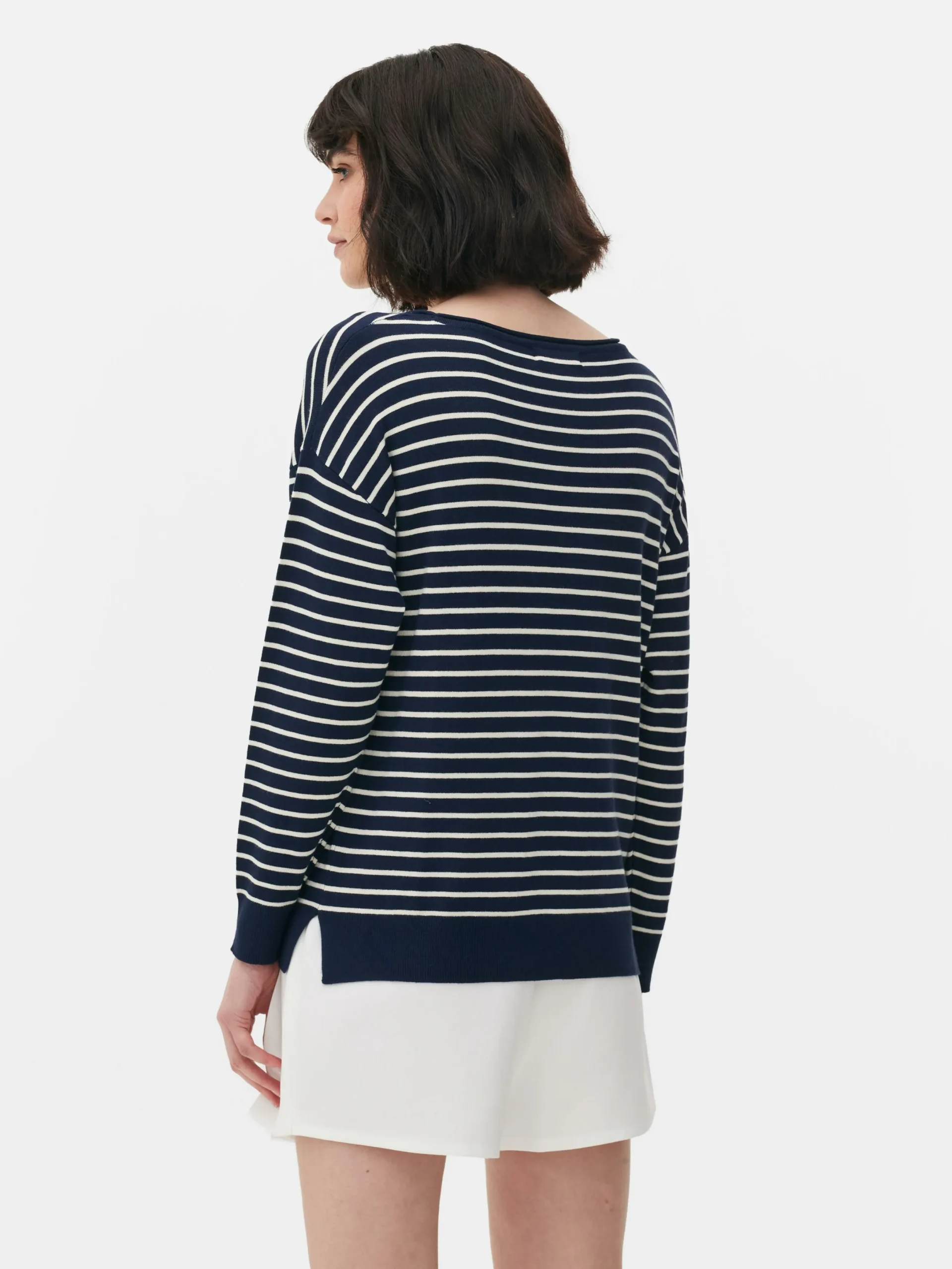 Pullover Und Cardigans|Primark Gestreifter Feinstrickpullover Mit U-Boot-Ausschnitt Marineblau