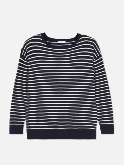 Pullover Und Cardigans|Primark Gestreifter Feinstrickpullover Mit U-Boot-Ausschnitt Marineblau