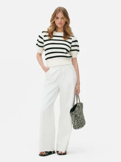 Pullover Und Cardigans|Primark Gestreifter Pullover Mit Puffärmeln Elfenbeinfarben