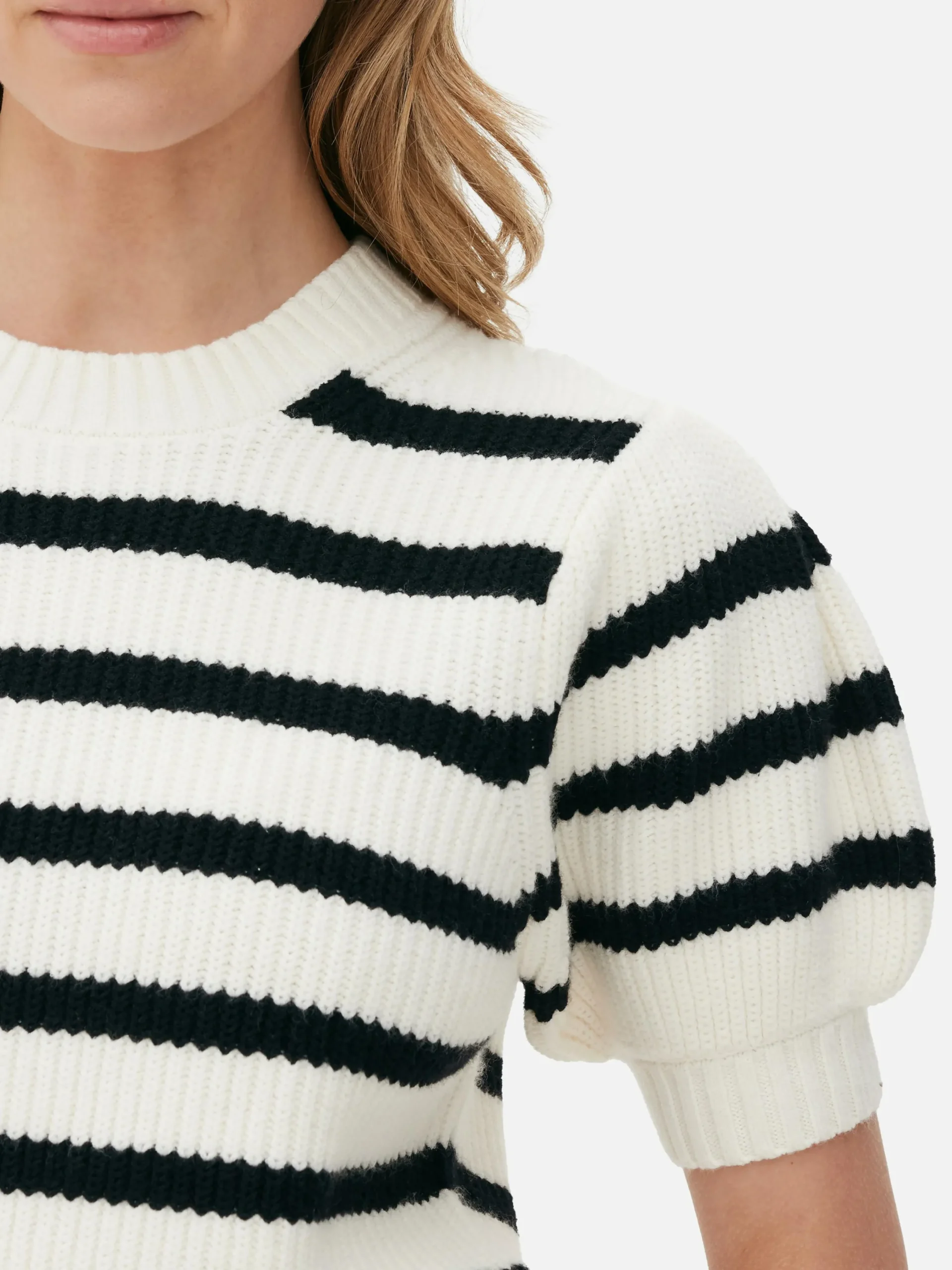 Pullover Und Cardigans|Primark Gestreifter Pullover Mit Puffärmeln Elfenbeinfarben