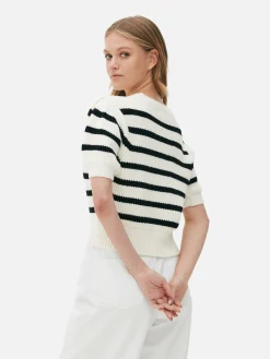 Pullover Und Cardigans|Primark Gestreifter Pullover Mit Puffärmeln Elfenbeinfarben
