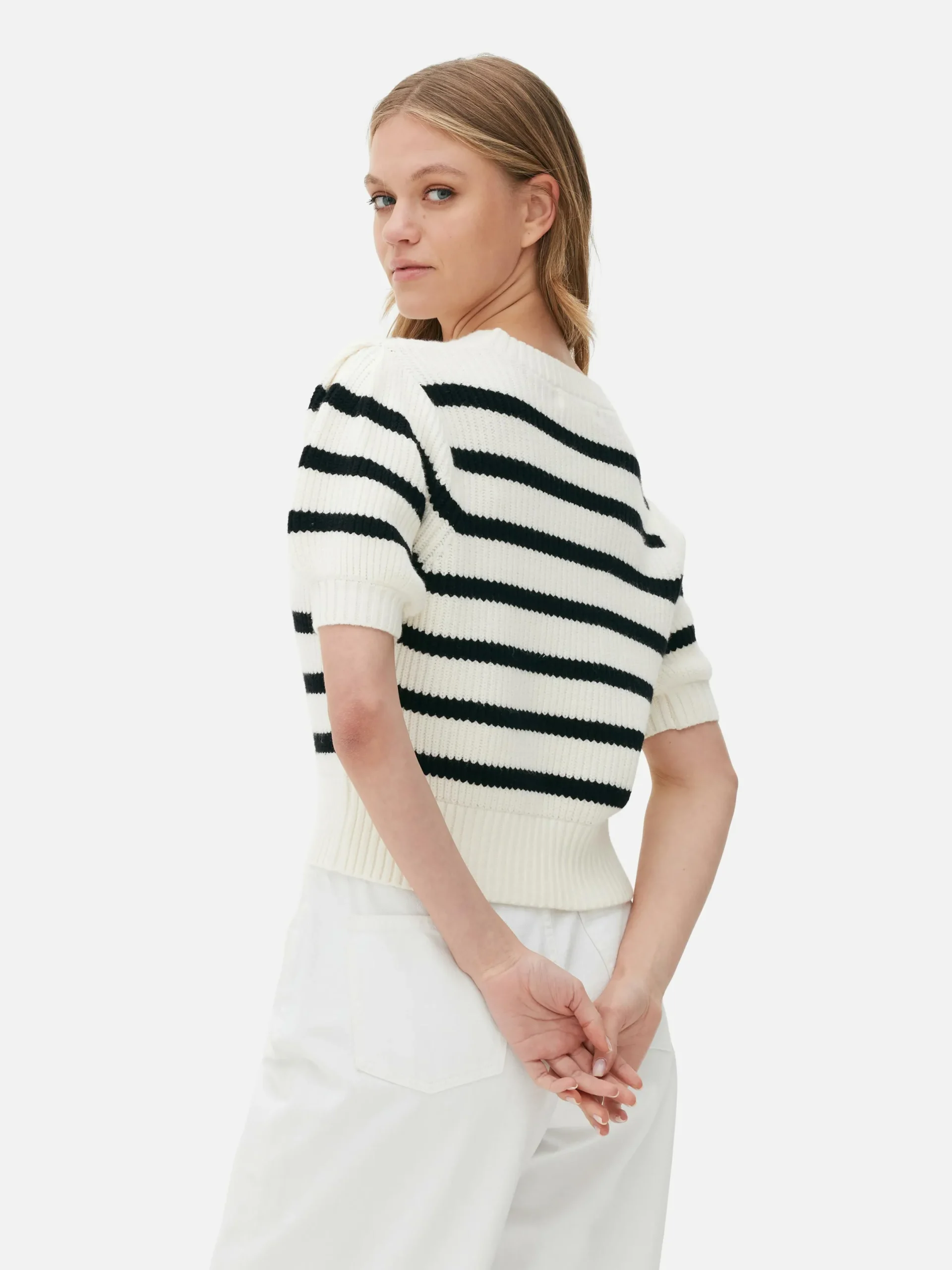 Pullover Und Cardigans|Primark Gestreifter Pullover Mit Puffärmeln Elfenbeinfarben