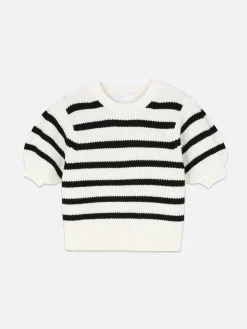 Pullover Und Cardigans|Primark Gestreifter Pullover Mit Puffärmeln Elfenbeinfarben