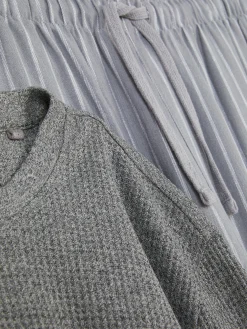 Schlafanzüge|Primark Gestreifter Schlafanzug Aus Gebürsteter Baumwolle Grau