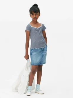 Tops Und T-Shirts|Primark Gestreiftes T-Shirt Mit Spitzenbesatz Multi